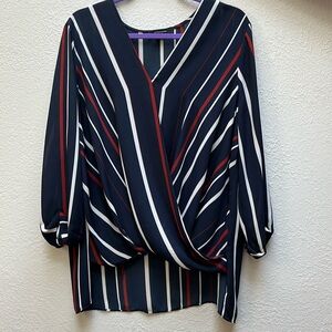 Atmosphere Striped V Neck Sheer Hi Lo Blouse